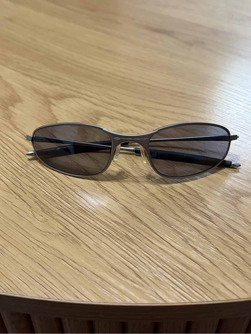 Oakley A Wire Silver Frame Sunglasses with Dark Gray Lenses